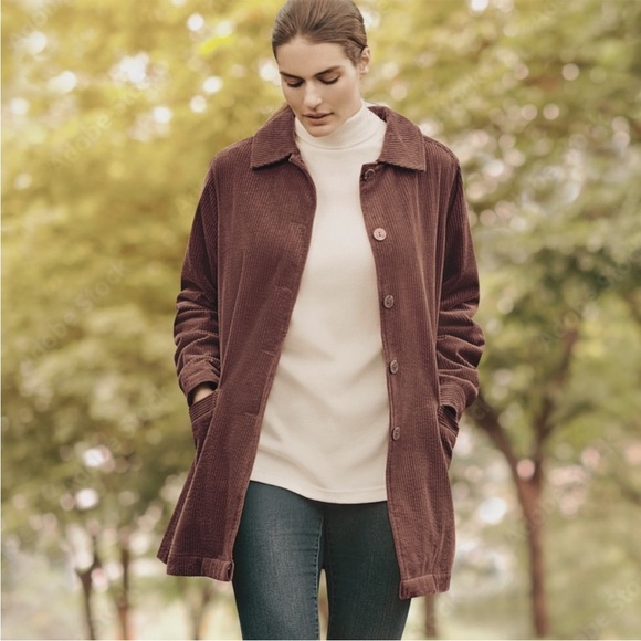 J. Jill Pleated Corduroy Velvet Collar Shirt Chore Coat - Picture 1 of 12